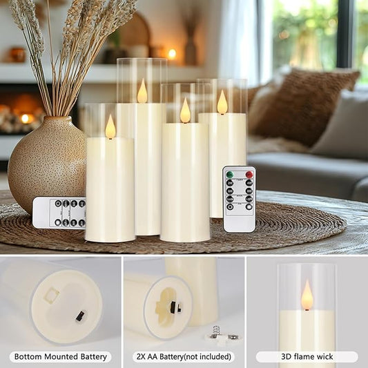 24 Pack LED Flameless Candles Set(14/16/18cm), Battery - Operated with 4 Remotes,Clear, Timer & Flickering/Steady Modes for Home décor, Wedding, Patio,Outdoor.