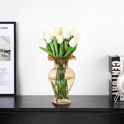 Large Glass Vase, Amber Vase for Flowers, Flower Vases for Bouquet, Glass Flower Vases for Living Room, Dining Table, Shelf, Wedding, Office, Coffee Table, 9.5 Inches