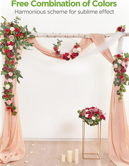 InnoGear Artificial Flowers, 50 Pcs Burgundy Foam Fake Roses Bulk with Stems for Decoration DIY Wedding Bouquets Centerpieces Bridal Shower Party Christmas Tree