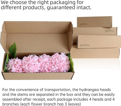 4pcs 21" Faux Pink Hydrangeas Artificial Flowers, Real Touch Silk Hydrangea Flowers with Stems for Bridal Wedding Bouquet Party Home Decor
