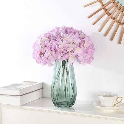 10PCS Artificial Hydrangea Flowers, Fake Hydrangea Silk Flowers Heads with Stems for Wedding Home Party Shop Baby Shower Decoration-Pink