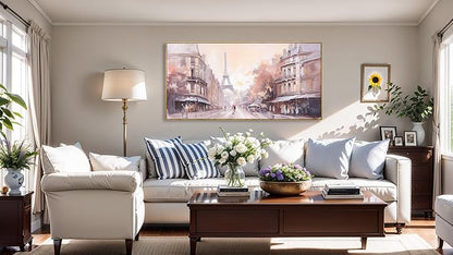 Paris Decor Modern Artwork Couple Room Wall Art Landscape Canvas Painting for Living Room Bedroom Office - Large 20"x40" Framed