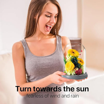 JoyFlower Preserved Sunflower Gifts for Women, Eternal Flowers Real Rose in Glass Dome, Forever Sunflowers Gift for Mom Wife Girlfriend, Unique Birthday Anniversary Graduation Sunflower Gifts for Her