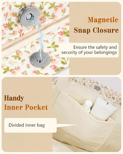 Aesthetic Cotton Tote Bag for Women - Reusable Shoulder Bag with Buckle Fabric Bag for Gym, Travel, Work