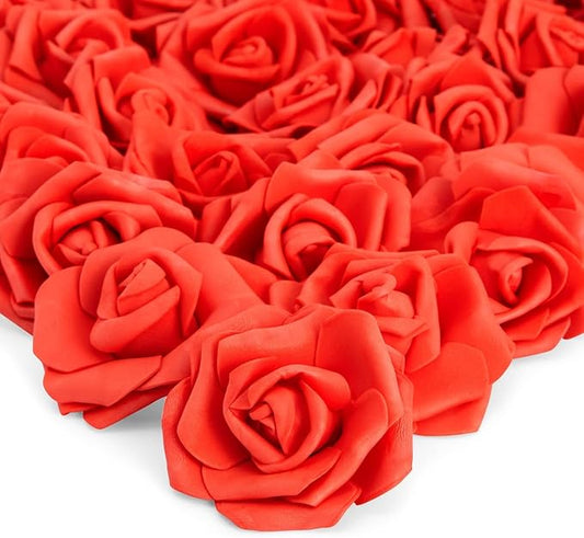 Juvale Artificial Carnations - Wedding Decor & Centerpiece Table Decorations - Artificial Flowers Bulk & Bridal Bouquet - Faux Flowers for Vase & Floral Decorations - 100 Pack, 3 in Dia, Red