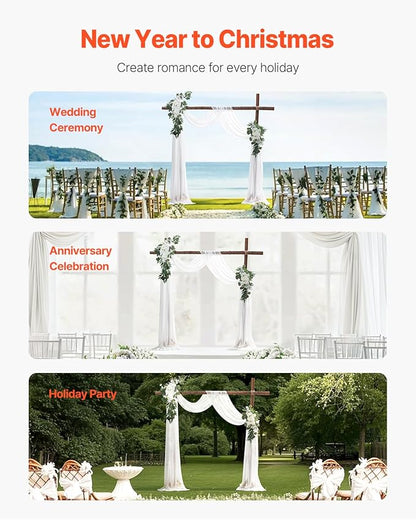 VEVOR Artificial Wedding Arch Flowers Kit, White Wedding Arch Flowers with Drapes Kit (Pack of 3) - 2 Pcs Floral Arrangement, 1 Pcs Sheer Drapes, for Ceremony Bouquets Reception Backdrop Decoration