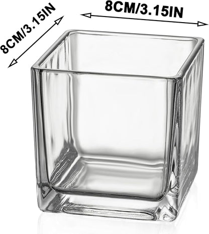 12pcs Square Glass Vases for Centerpieces, 3.15" Clear Short Glass Vase Cube Plant Terrarium, Candle Holder for Wedding Centerpiece, Office Decorations, Home Décor, Parties