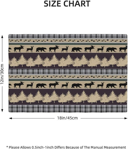 Rustic Deer Placemats Set of 4,Wild Bear Deer Paw Print Decor Kitchen Mats for Pattern Rustic Farmhouse Style Place Mats for Dining Table 12x18 Inch 4 PCS