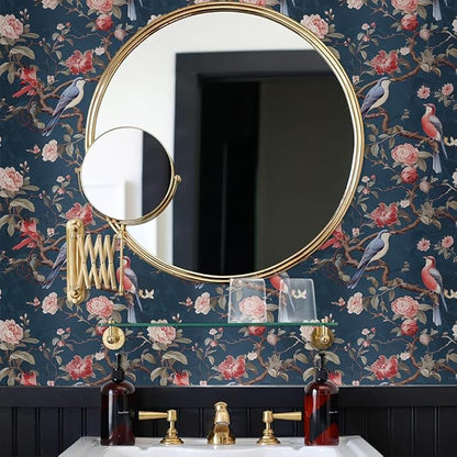 Abstract Blue Red Birds Floral Vintage Peel and Stick Wallpaper Easy Peel Off Contact Paper Stick on Adhesive Wall Paper for Bathroom Waterproof Renter Friendly