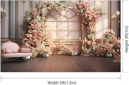 AOTOFO 5x3ft Pink Flowers Wedding Backdrop Elegant Rose Blossom Floral Pretty Plant Photography Background for Woman Bride Party Girls Bridal Shower Photo Studio Shoot