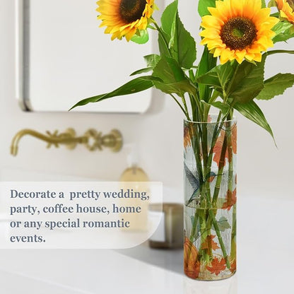 Flower Vase Clear Plastic Cylinder Vases Decor for Centerpieces Home Storage Office Weddings Retro Pumpkin Hummingbird 11.8 x 3.9 in