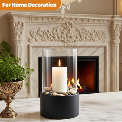 EastFlame Tabletop Hurricane Candleholder with Decorative Stones - Suitable for Dia 2.5" and Below Pillar Candles and Scented Candles, Gift for Dinner Table Centerpiece & Housewareming Gift