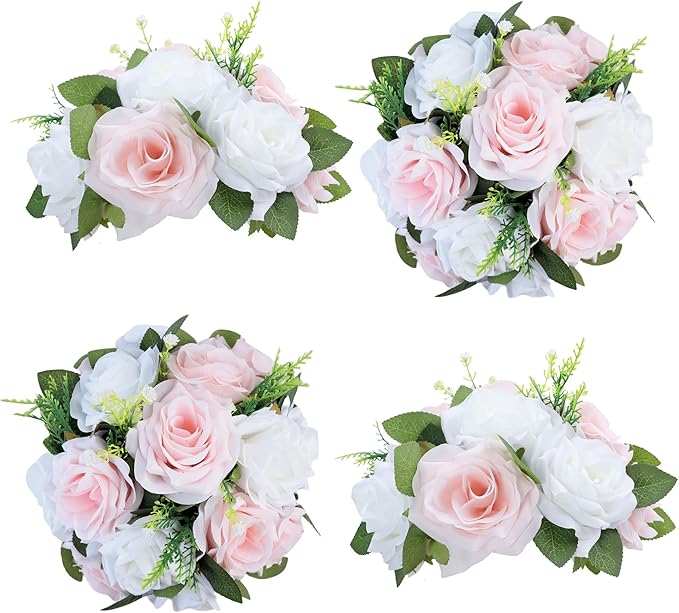 Artificial Flowers Ball 4 Pcs - Blush White Wedding Table Centerpiece Decorations for Flower Arrangements