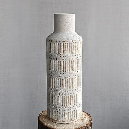 Rustic Ceramic Vase for Living Room Bedroom 11.02'' Antique White Flower Vase for Bouquet Fake Plant Home Decor Office Table Shelf Fireplace Centerpieces Retro Vintage Classic Modern