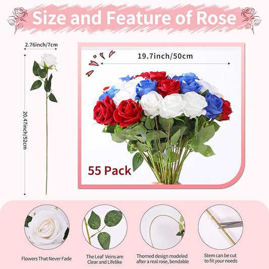 52 PCS Mixed Artificial Roses Bulk, Fake Artificial Flowers Wedding Bouquet Silk Faux Rose with Stems for Wedding Flowers Decoration, Valentines Roses, Bridal Bouquet Roses, Wedding Decoration