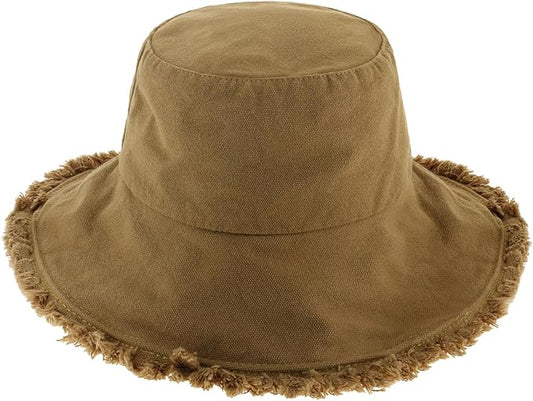 CHOK.LIDS Frayed Bucket Hats for Women Men Unisex Trendy Washed Cotton Floppy Wide Brim Boonie Outdoor Summer Beach Headwear