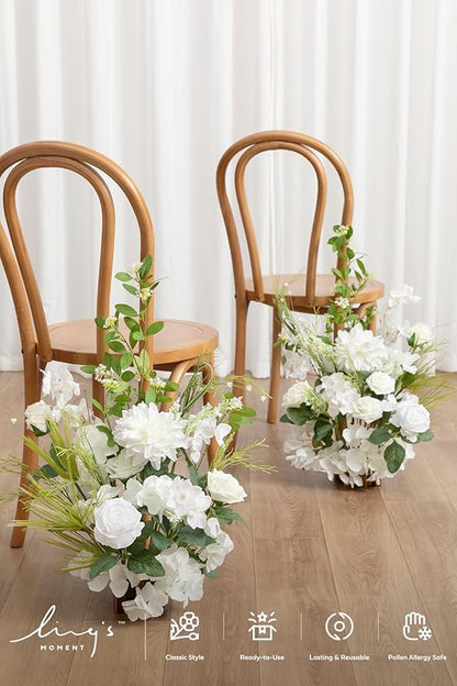 Ling's Moment 17.5" Tall Free Standing Artificial Flowers Arrangements 2 pcs Wedding Aisle Runner Chair Decorations Lily White Green Centerpieces for Ceremony Reception Rose Floral Floor Party Outdoor