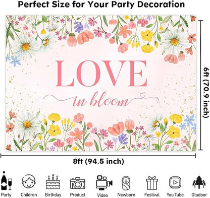 Sensfun Love in Bloom Bridal Shower Decorations Wildflower Wedding Shower Backdrop Pink Love in Bloom Engagement Party Background Spring Floral Wedding Bachelorette Party Decorations Supplies 8x6ft
