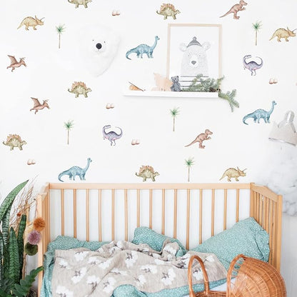 YouRfocus Dinosaur Wall Decals, Animal Boys Bedroom Wall Stickers 96 Decals, Removable Decor Peel and Stick Nursery Kids Room Playroom Vinyl Murals DIY Decorations (12 Sheets)