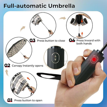 LLanxiry Compact Travel Umbrella, 44" Canopy, Automatic Open/Close Windproof Umbrella, 210T Pongee, 8-Rib Fiberglass, Travel Size Mini, Portable Rain/Sun Umbrellas UPF 50+ with Cover