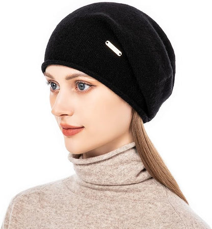 QUEENFUR Knit Slouchy Beanie Hats for Women Cashmere Ski Cap Knitted Wool Soft Warm Winter Hat