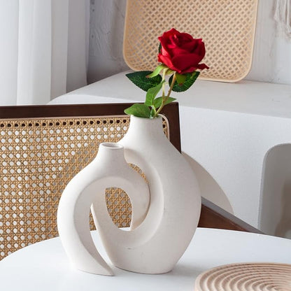 Levvohd Hollow Ceramic Vase Set of 2, Modern Nordic Minimalist Book Style Boho Aesthetic Vases for Home Decor Living Room Shelf Entryway Coffee Centerpiece Table Decorative (Cream White)