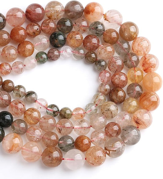 6MM 60PCS Natural Crystal Stone Colorful Rutilated Quartz Beads for Jewelry Making DIY Bracelet