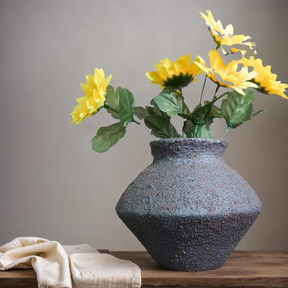 Rustic Black Ceramic Vase - 5IN Round Clay Vase Vintage Farmhouse Style Decor, Circle Wabi Sabi Vases for Farmhouse Home Decor, Decor Living Room, Table, Shelf