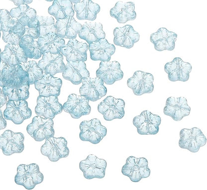 PATIKIL Random Glass Flower Beads, 50Pack Transparent Floral Beads Hibiscus Beads for DIY Jewelry Making Bracelets Bulk, Blue