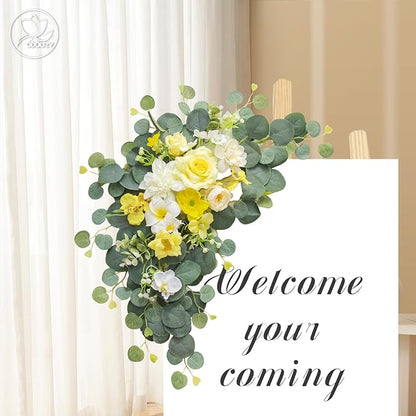 Artificial Wedding Arch Flowers for Wedding Sign,Set of 2 for Wedding Welcome Ceremony Sign,Faux Floral Swags,Wedding, Banquet and Reception Backdrop Floral Decoration (Yellow)