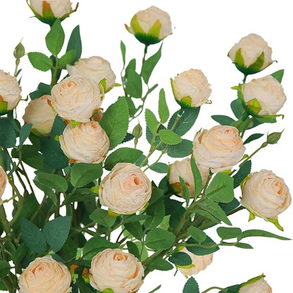 CHIAVE 8pcs 24 Flower Buds Artificial Vintage Roses Fake Silk Rose Flowers with Long Stem for DIY Bouquets Wedding Centerpiece Party Home Kitchen Shorp Decoration-Beige