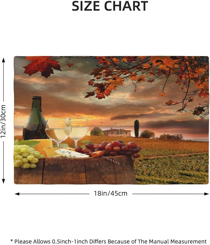 Wine Placemats Set of 4 Romantic Sunset White Wine Linen Placemat Indoor Outdoor Party Home Desktop Kitchen Dining Room Decoration 12x18 Inch