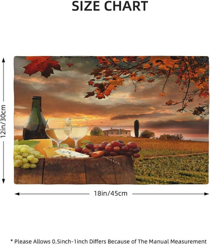 Wine Placemats Set of 4 Romantic Sunset White Wine Linen Placemat Indoor Outdoor Party Home Desktop Kitchen Dining Room Decoration 12x18 Inch