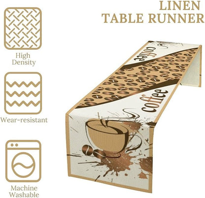 Vintage Coffee Table Runner Coffee Theme Beans Seasonal Dinner Runner for Retro Farmhouse Kitchen Dining Coffee Table Decoration Cabin Home Holiday Party 13x120in