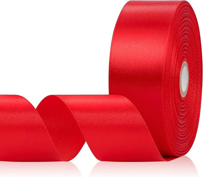 Red Satin Ribbon 1-1/2 Inch 60 Yards, Solid Polyester Fabric Ribbon for Gift Wrapping, Flower Bouquet, Crafts, Handmade Roses, Christmas, Wedding and Hair Accessories