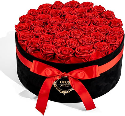40 Real Preserved Roses in Suede Box Forever Roses Last Up to 3 Years, Flowers for Delivery Prime, Mother’s Day, Birthday, Christmas - Red