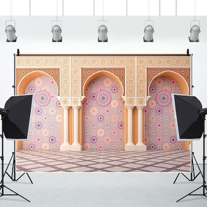 Yeele 12x8ft Bohemia Palace Backdrop Boho Style Pink Floral Wall Plaid Floor Dreamy Villa Inside Photography Background for Wedding Bridal Shower Girl Birthday Party Decor Portrait Photo Shoot Prop