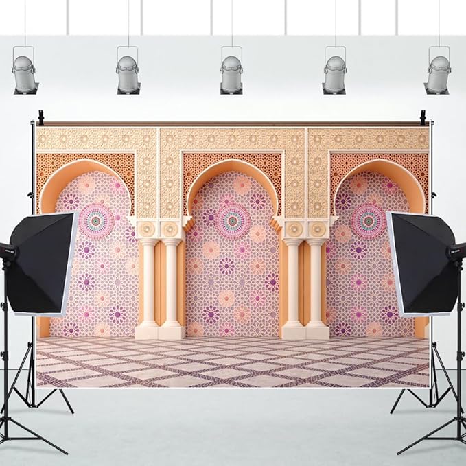Yeele 10x8ft Bohemia Palace Backdrop Boho Style Pink Floral Wall Plaid Floor Dreamy Villa Inside Photography Background for Wedding Bridal Shower Girl Birthday Party Decor Portrait Photo Shoot Prop