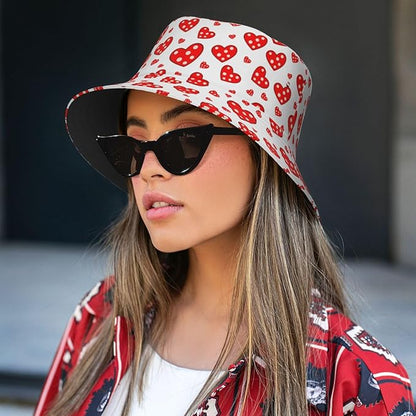 Love Bucket Hat Heart Fisherman Cap Romantic Bucket Hats Sun Caps for Hiking Camping