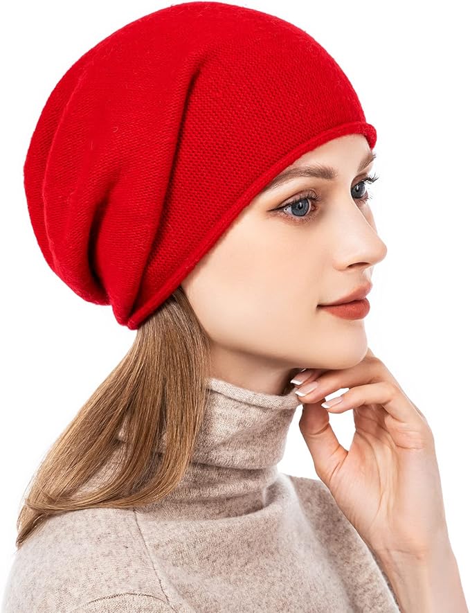 QUEENFUR Knit Slouchy Beanie Hats for Women Cashmere Ski Cap Knitted Wool Soft Warm Winter Hat