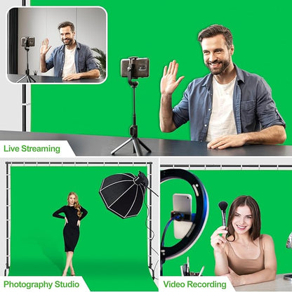 7x10ft Green Screen Backdrop Kit with Stand, 9.5x9.5ft Large Greenscreen Background Movable Backdrop Stand with Wheels for Streaming, Photography, Video Recording