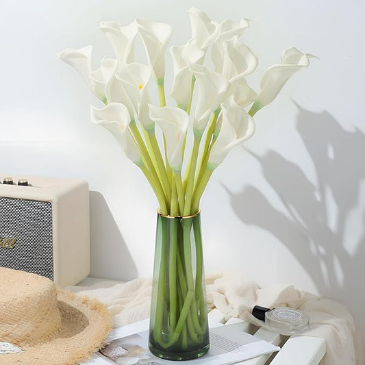 Norme 15 Pieces 27" Calla Lilies Artificial Flower Long Stem White Calla Lily Decoration for Tall Vases Real Touch Arum Lilies Bouquet for Wedding Bride Shower Office Home Table Centerpiece Decor