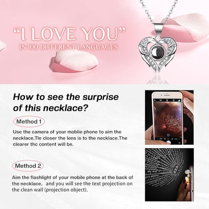 Preserved Real Pink Rose with I Love You Necklace 100 Languages, Gifts for Girlfriend, Women, Mom, Wife, Gifts Idea on Christmas, Valentine's Day, Mother's Day, Birthday, Anniversary, Thanksgiving