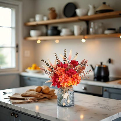 Fake Fall Flowers in Vase,Faux Flowers in Vase,Fall Floral Arrangement,Fall Centerpieces for Tables,Artificial Flowers,Kitchen Decor,Coffee Table Decor