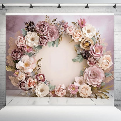 9x6ft Wedding Backdrop Purple Pink Floral Theme Photography Background White Flower Garland Green Leaves Bridal Shower Banner Decorations Girls Birthday Party Baby Portrait Photo Booth Prop
