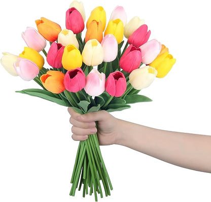 20pcs 14" Tulips Artificial Flowers for Real Touch Fake Tulips Slik Faux Flowers for Summer Wedding Bouquet Spring Mother's Day Home Decor (6 Color)