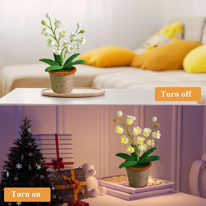 Lily of The Valley Lamp - Handmade Crochet Flower Bedside Table Lamps with 14 Night Light Cute Gifts for Women Birthday Christmas Valentine Mother's Day Desk Home Office Bedroom Decor