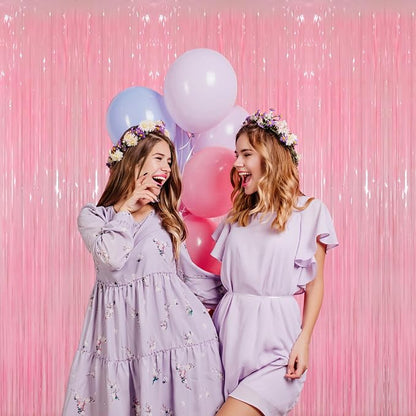 GOER 3.2 ft x 8.2 ft Foil Fringe Curtains Party Photo Backdrop Party Streamers for Birthday,Graduation,New Year Eve Decorations Wedding Decor(4 Packs,Candy Pink)
