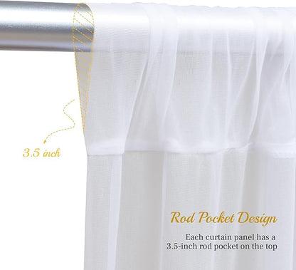 30x8ft White Tulle Backdrop Curtain with Lights String for Parites, Sheer Backdrop Curtains for Wedding Baby Shower Birthday Party Photo Shoot Decorations