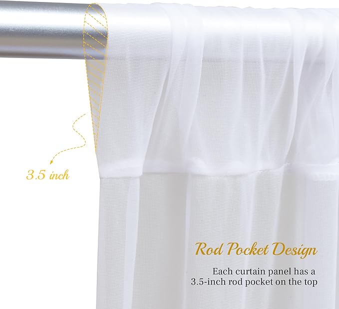 PARTISKY 10x8ft White Tulle Backdrop Curtain with Lights String for Parites, Sheer Backdrop Curtains for Wedding Baby Shower Birthday Party Photo Shoot Decorations